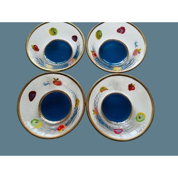 Set of 4 Vintage Fused Glass Bowl Reverse-painted with Fruits Signed 6.5" - Picture 3 of 10